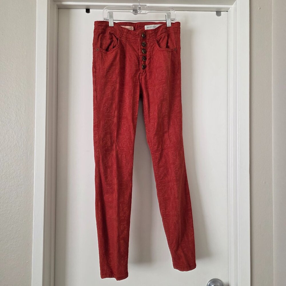 Pilcro And The Letterpress Embossed High Rise Skinny Button Fly Size 27 Red Clay